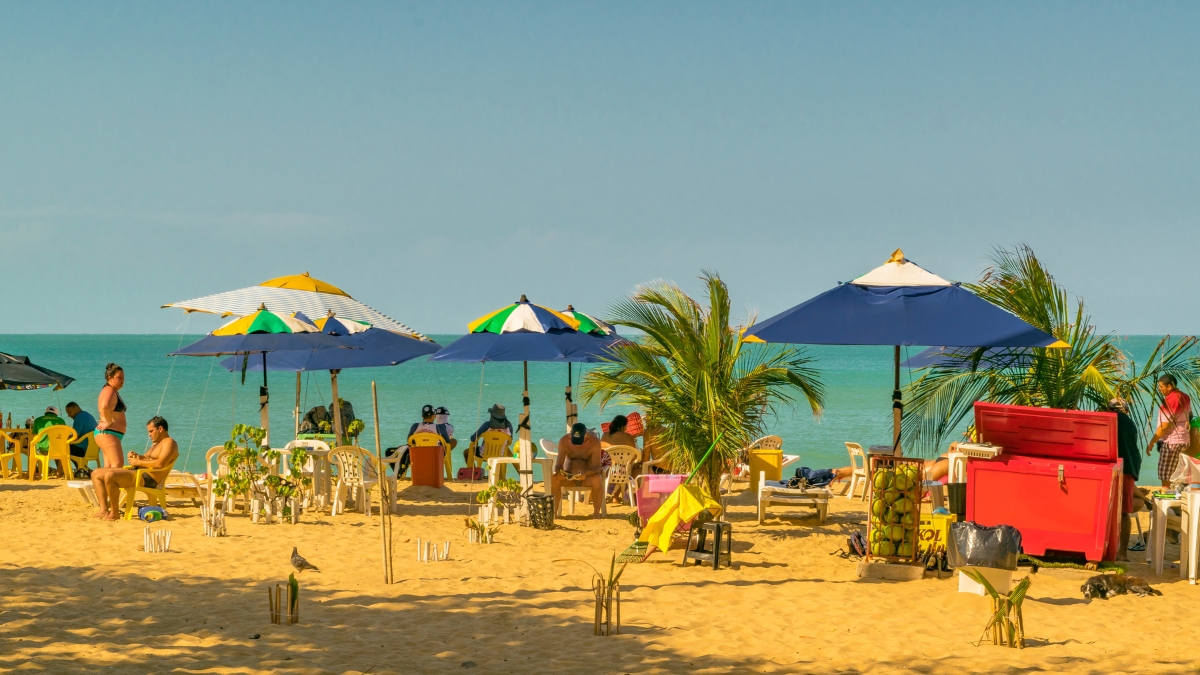 Cabo San Lucas clear blue skies and visitors enjoying the warm weather.